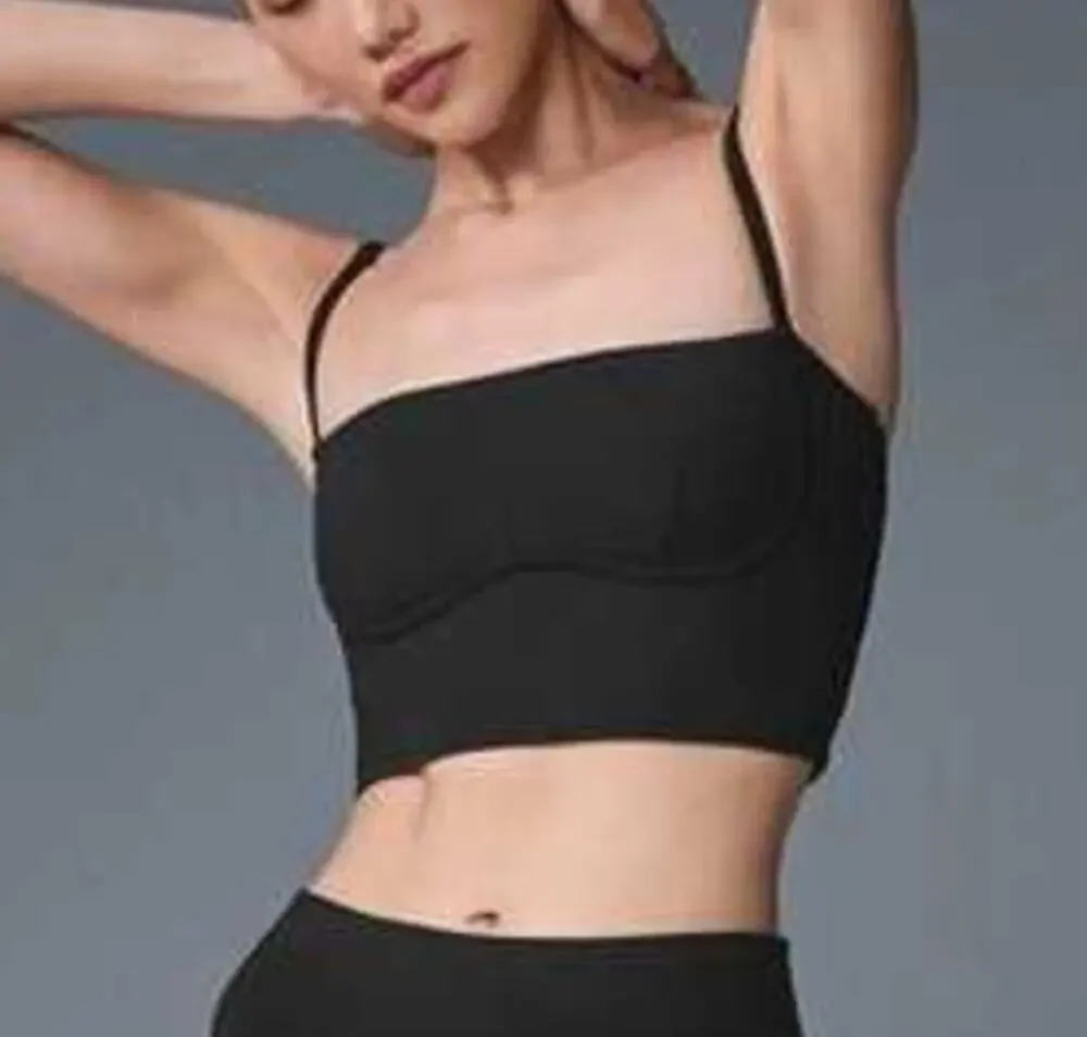 Alo Yoga Airbrush Streamlined Cropped Bra Tank Top All Black Small